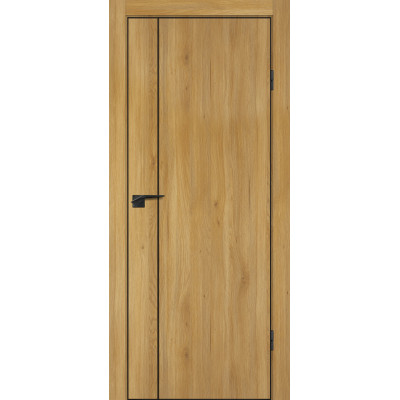 Дверь П-21 кромка АБС черная c 4-х ст., Дуб золотистый, нанотекс, глухое с молдингом