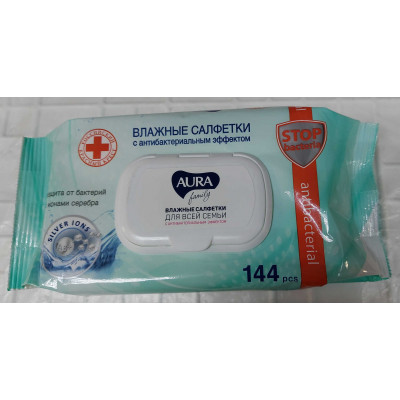Влажные салфетки антибактериальные, с клапаном, 120 шт., Aura Family
