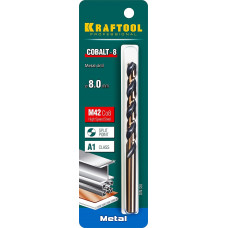 Сверло по металлу 8.0*117мм Крафтул, Kraftool Cobalt, HSS-Co(8%), Кобальт М42(S2-10-1-8), 29656-8