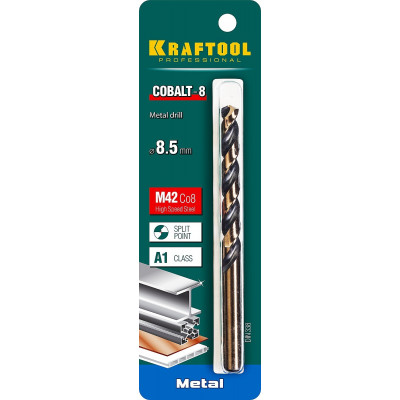 Сверло по металлу 8.5*117мм Крафтул, Kraftool Cobalt, HSS-Co(8%), Кобальт М42(S2-10-1-8), 29656-8.5