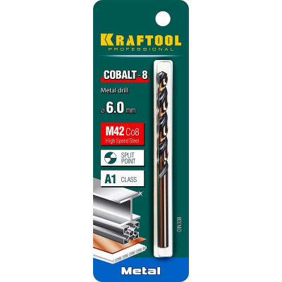 Сверло по металлу 6.0*93мм Крафтул, Kraftool Cobalt, сталь М42, HSS-Co(8%), 29656-6