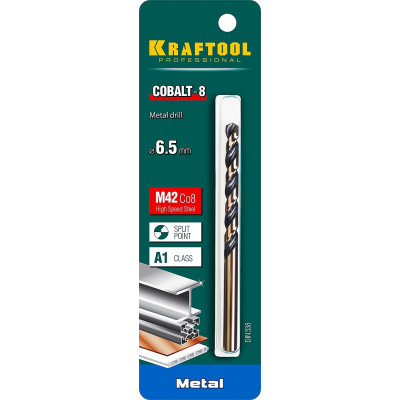 Сверло по металлу 6.5*101мм Крафтул, Kraftool Cobalt, HSS-Co(8%), Кобальт М42(S2-10-1-8), 29656-6.5