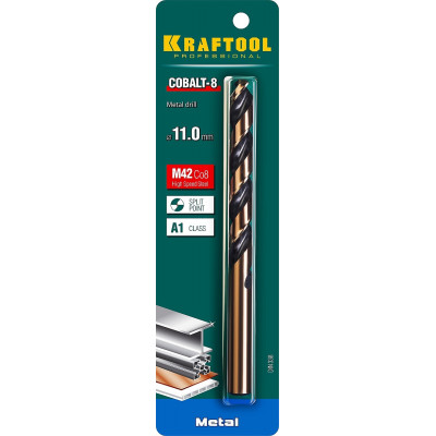 Сверло по металлу 11.0*142мм Крафтул, Kraftool Cobalt, HSS-Co(8%) , Кобальт М42 (S2-10-1-8), 29656-11