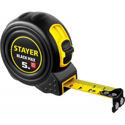 Стаер, Stayer BlackMax 5м / 19мм рулетка в ударостойком полностью обрезиненном корпусе и двумя фиксаторами, 3410-05_z02