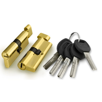 CW80, Цилиндровый механизм перфо к/в, Пунто, Punto (A202/80) A2002 Knob 80 (35+10+35)мм, Латунь, PB, 5 ключей