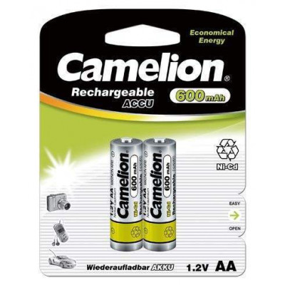 Аккумулятор пальчиковый AA, NI-CD, 600 мАч, комплект 2 шт., Хамелион, Camelion HR6 AA