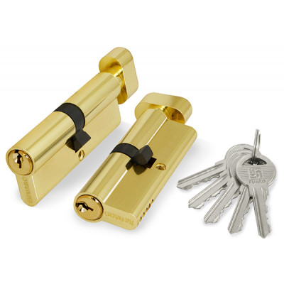 NW80, Цилиндровый механизм английский к/в, Фуаро, Fuaro (100 ZM/80) 1000ZM Knob80 (35+10+35)мм, Латунь, PB, 5 ключей