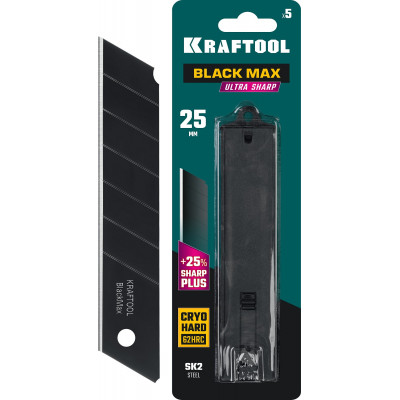 Лезвия сегментированные 25 мм, 5 шт, чёрные, закалённые, Крафтул, Kraftool Black Max 09602-25-S5