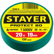 Стаер, Stayer Protect-20 19мм*20 м зеленая, Изоляционная лента ПВХ, Professional (12292-G)