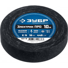 Зубр Электрик Про 10м изолента х/б, черная, 1231-10