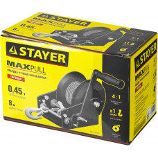 Лебедка ручная барабанная Стаер, Stayer Master, тяговая, тросовая, 0,45т, 8м, 43112-0.5