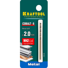 Сверло по металлу 2.0*49мм Крафтул, Kraftool Cobalt-8, Кобальт М42, HSS-Co(8%), 29656-2