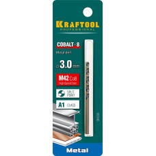 Сверло по металлу 3.0*61мм Крафтул, Kraftool Cobalt-8, Кобальт М42, HSS-Co(8%), 29656-3