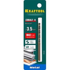Сверло по металлу 3.5*70мм Крафтул, Kraftool Cobalt-8, Кобальт М42, HSS-Co(8%), 29656-3.5