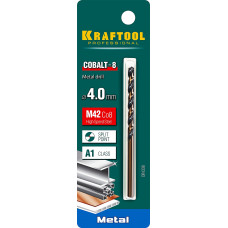 Сверло по металлу 4.0*75мм Крафтул, Kraftool Cobalt-8, Кобальт М42, HSS-Co(8%), 29656-4