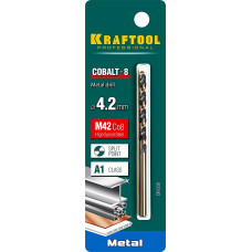 Сверло по металлу 4.2*75мм Крафтул, Kraftool Cobalt-8, Кобальт М42, HSS-Co(8%), 29656-4.2 Сверло по металлу 4.2*75мм Крафтул, Kraftool Cobalt-8, Кобальт М42, HSS-Co(8%), 29656-4.2