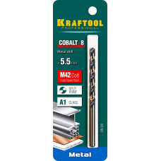 Сверло по металлу 5.5*93мм Крафтул, Kraftool Cobalt, HSS-Co(8%), Кобальт М42(S2-10-1-8), 29656-5.5