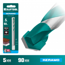 Сверло по керамограниту 5*90мм, твердосплав КС, Крафтул Керамо, Kraftool Keramo 29175-090-5