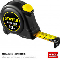 Стаер, Stayer АutoLock 10м / 25мм рулетка с Автостопом, 2-34126-10-25